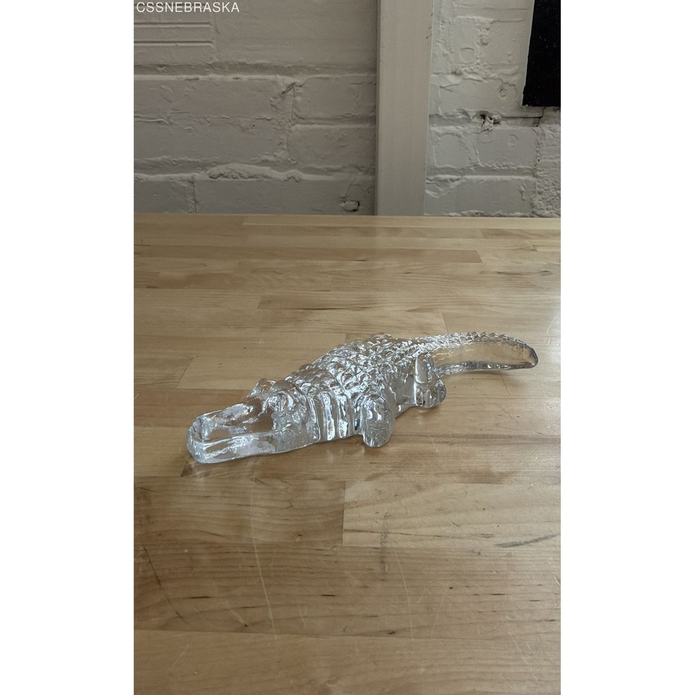 Sasaki Glass Vintage Alligator Dish Crystal Crocodile Figurine MCM Paperweight